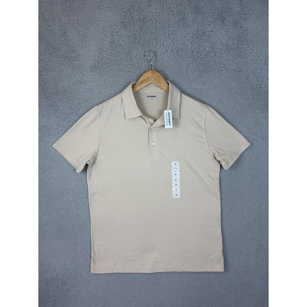 Old Navy Polo Shirt Mens Small Beige Solid Cotton Blend Short Sleeve Casual New